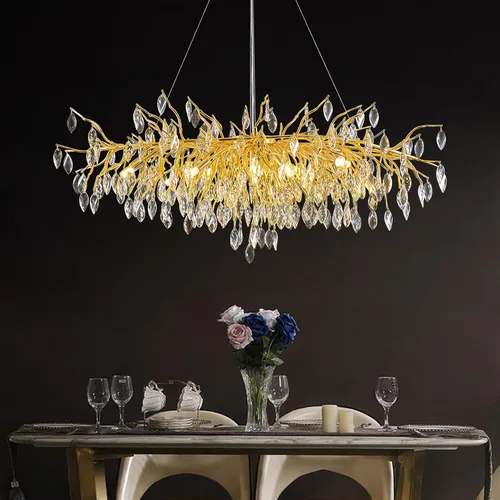Vista 18 de Candelabro de cristal para comedor, lámpara moderna de 24 pulgadas para sala de estar, candelabros de rama de árbol dorado con 8 luces, lámpara