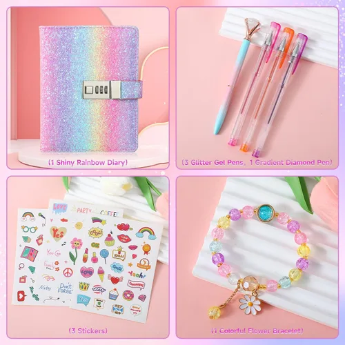 Vista 5 de Diario con candado para niñas, diarios con contraseña bloqueada para adolescentes, regalos de diario secreto para niñas de 9, 10, 11, 12 años, juego