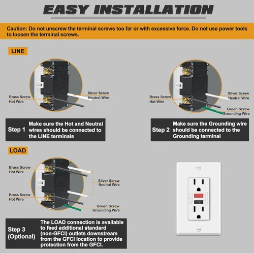 Vista 5 de ELECTECK Paquete de 5 Tomacorrientes GFCI de 15 Amperios, No Resistente a Manipulaciones, Receptáculos GFI Decorativos con Indicador LED Botón