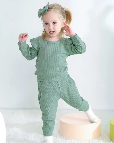 Vista 2 de Mioglrie Conjunto de ropa de bebé para niña, tops y pantalones, ropa para niñas pequeñas, sudaderas para bebés