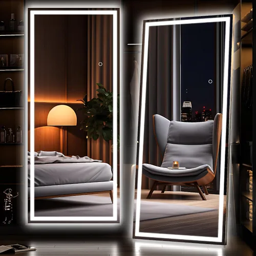 Vista 18 de Hasipu - Espejo de cuerpo entero con luces, 56 x 16 pulgadas, espejo de pie con led para montaje en pared para sala de estar, dormitorio