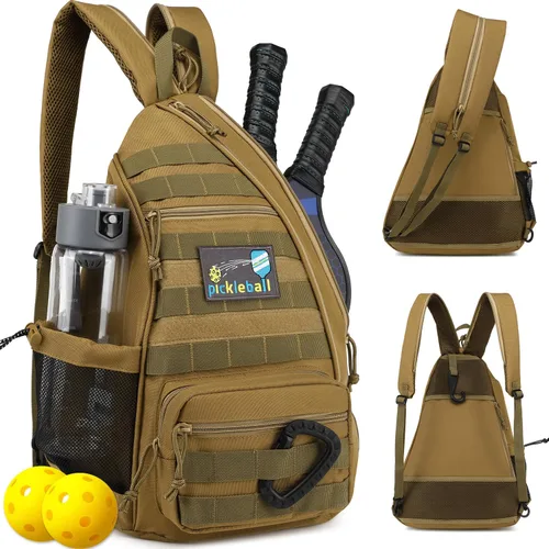 Vista 13 de Bandolera de Pickleball SunForMorning, Mochila Táctica de Pickleball para Mujeres y Hombres, Bolsa de Hombro Ajustable con Gancho para Valla y Negro