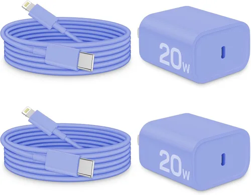 Vista 13 de CXX Cargador para iPhone de 20 W de carga rápida [certificado MFi, paquete de 2] bloque USB-C PD y cable de 6 pies compatible con iPhone Negro