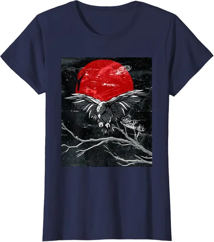 Vista 28 de Red Moon Raven - Camiseta japonesa de cuervo negro, Negro, S