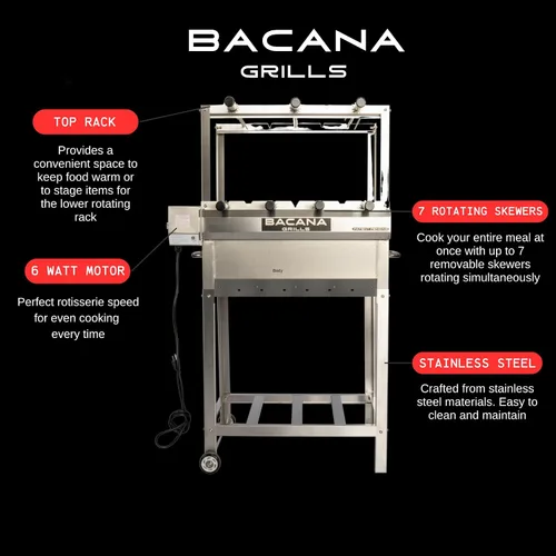 Vista 3 de Parrilla de Barbacoa Brasileña Todo en Uno con Rotisserie - 7 brochetas - Churrasco - Acero Inoxidable - Parrilla Portátil de Fuego de Leña y Carbón