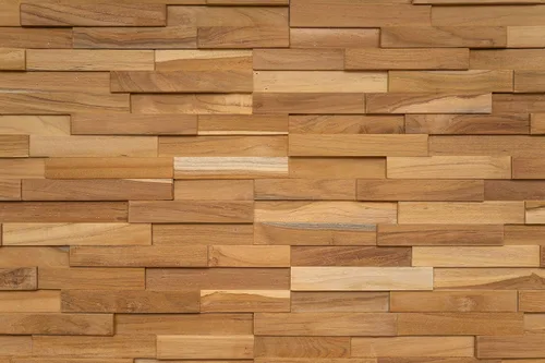 Vista 3 de WoodyWalls - Paneles de pared 3D Los tablones de madera están hechos de 100% teca Cada panel de madera está hecho a mano y es único Juego