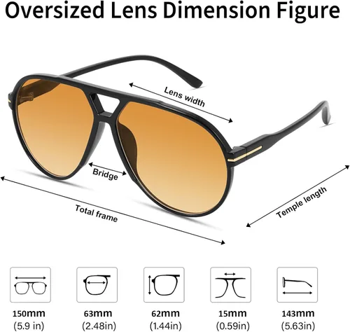 Vista 5 de Lentes de sol estilo aviador retro de gran tamaño para mujeres y hombres, clásicos de los años 70, estilo vintage, lentes de sol de marco grande