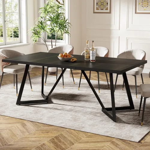 Vista 5 de Tribesigns Mesa de comedor grande de 70.86 pulgadas para 6-8, moderna mesa de comedor con marco de metal, mesa rectangular de cocina para el hogar