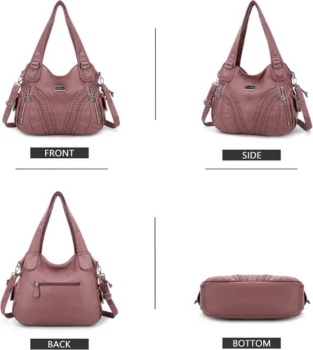 Vista 7 de Carteras y bolsos de mano para mujeres, bolso tote de moda, bolsos de hombro con asa superior, carteras tipo satchel de cuero sintético lavado