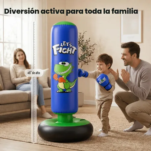 Vista 4 de Bolsa de boxeo inflable, bolsa de boxeo de 48" para niños con guantes de boxeo, juego de boxeo estable para karate, taekwondo, juguete de dinosaurio