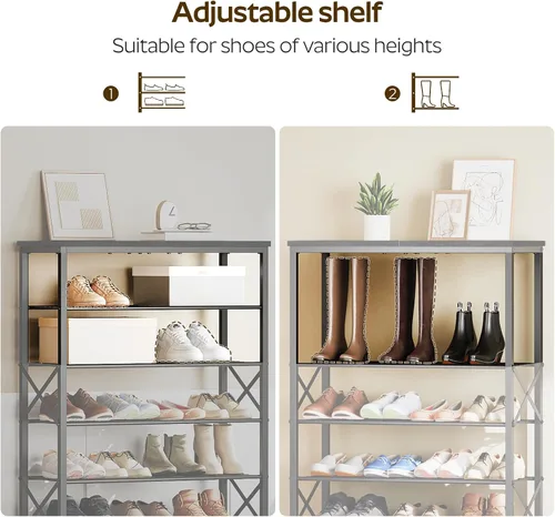 Vista 6 de YATINEY Zapatero de 8 niveles, organizador de almacenamiento de zapatos de gran capacidad que sostiene 32 pares, resistente y estable, para entrada