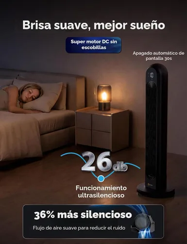 Vista 4 de EcoNour - Ventilador de torre inteligente con control WiFi y Alexa, ventilador personal de 42 pulgadas, oscilación de 120°, potente flujo de aire