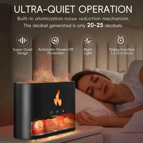 Vista 4 de Yaledi Difusor de Llama de Chimenea, Lámpara de Sal del Himalaya de 250ml de Aceites Esenciales para Aromaterapia, Humidificador Ultrasónico
