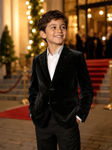 Vista 2 de Spring Notion Blazer de terciopelo para niños grandes Negro