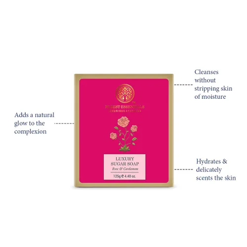Vista 5 de Forest Essentials Jabón de Azúcar de Lujo - Rosa y Cardamomo 4.41 oz