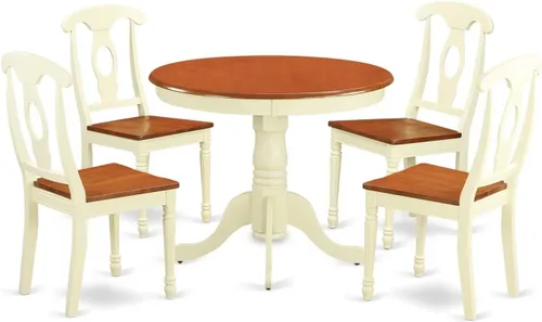 Vista 6 de East West Furniture El juego de habitación ANKE3-BLK-LC de 3 piezas contiene una mesa de cocina redonda con pedestal y 2 sillas de comedor tapizadas