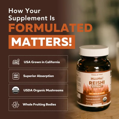 Vista 5 de Extracto orgánico de hongos Reishi - 70% de beta-glucanos - niveles más altos de nutrientes activos, potencia máxima, cultivo en Estados Unidos +