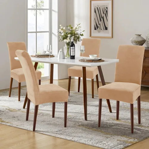 Vista 2 de smiry - Fundas para sillas de comedor de terciopelo elástico y suave, extraíbles, Terciopelo, Beige