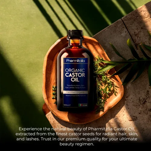 Vista 7 de Pharmlitalia Aceite de ricino orgánico prensado en frío sin refinar, aceite de ricino dorado orgánico para cara, cuero cabelludo, pestañas, cuidado
