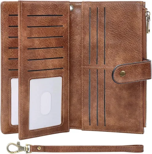 Vista 12 de GOIACII Carteras para Mujer de Gran Capacidad Portador de Tarjetas de Crédito Cartera Rfid Mujer Doble Cremallera Bolsillo Cuero Bifold para Damas