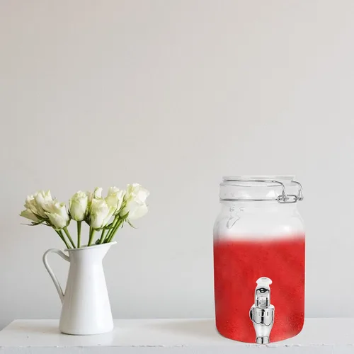 Vista 8 de Dispensador de bebidas de 1 litro para fiestas, dispensador de bebidas de vidrio, con espita y mango, abrazadera de bloqueo de gatillo, dispensador
