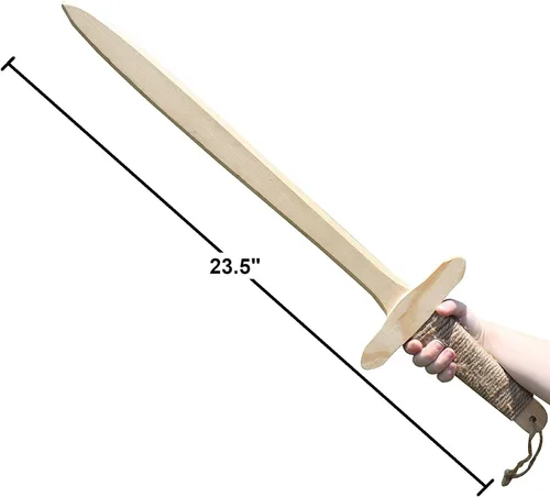 Vista 5 de Adventure Awaits! Espada de juguete de madera para niños con mango envuelto en yute Paquete de 2 Ligero y duradero para niños imaginativos Juego