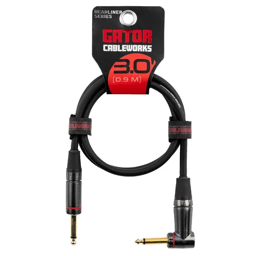 Vista 9 de Cableworks By Gator Cases Headliner Series Premium 3 pies recto a ángulo recto cable para instrumentos de guitarra (GCWH-INS-03RA)