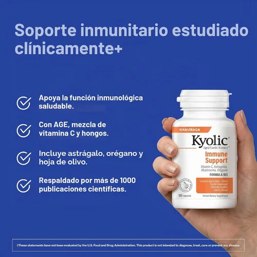 Vista 2 de Kyolic Fórmula 103 de extracto de ajo envejecido, apoyo inmunológico*, 100 cápsulas Bioavailable Blend with Mushroom Complex, Astragalus, Olive