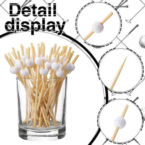 Vista 4 de Layhit 150 púas de cóctel de golf, decoración de fiesta, bandera de golf de frutas, palillos de dientes, brochetas de bola, palillos de bambú