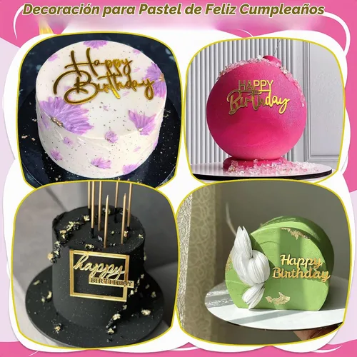Vista 5 de 15 piezas de decoración dorada de acrílico para tartas, cupcakes, postres, 15 estilos (15 piezas doradas)