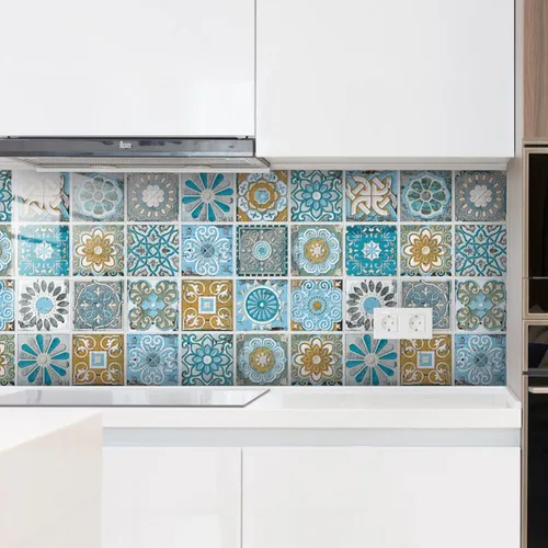 Vista 4 de Ochine 24 hojas para despegar y pegar azulejos en muro, papel tapiz floral para despegar y pegar, calcomanías de flores de mandala, vinilo 3D