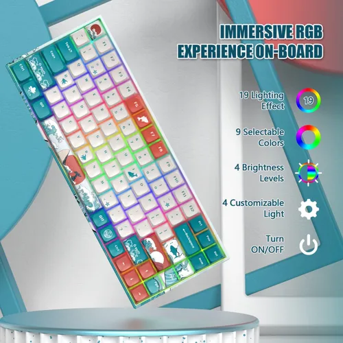 Vista 4 de COSTOM XVX M84 - Teclado mecánico inalámbrico y con cable, teclado compacto de 84 teclas intercambiables en caliente, teclado personalizado N-Key