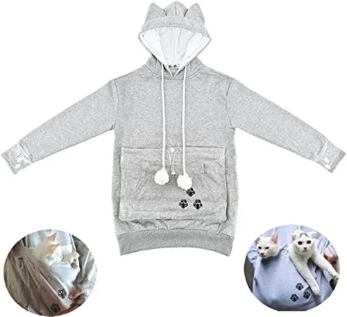 Vista 12 de Sudadera de manga larga con capucha para cachorros y gatos, perros y canguro, Gris