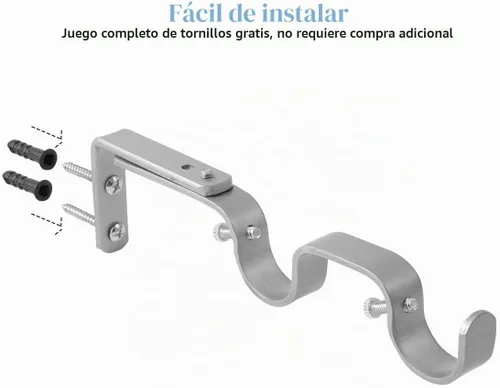 Vista 4 de Soportes de barra de cortina resistentes, soportes ajustables de doble barra de 1 pulgada (8 unidades, plateado)