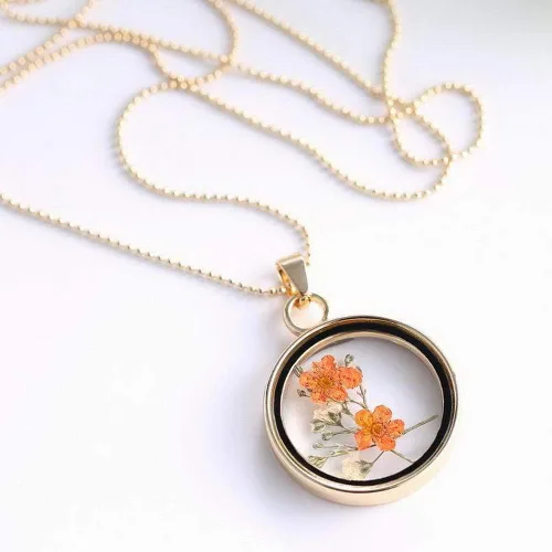 Vista 5 de YAZILIND DIY Collar con dije redondo de flores secas para mujer, regalo de joyería para cumpleaños