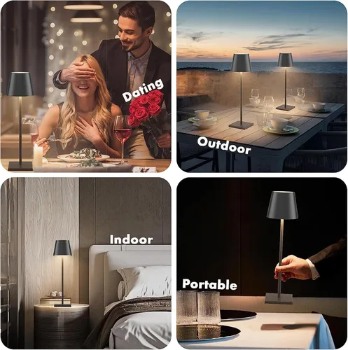 Vista 5 de Lámpara de mesa recargable inalámbrica para interiores y exteriores, con control táctil LED regulable, lámpara de mesa inalámbrica USB C, funciona