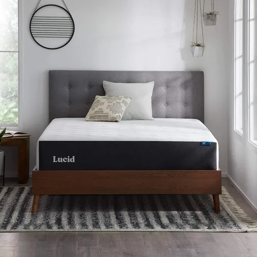 Vista 4 de Lucid Colchón matrimonial de 12 pulgadas y base de cama ajustable L600, colchón de espuma viscoelástica de gel de felpa, carbón de bambú
