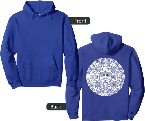 Vista 5 de Aztec Mexica Mayan Calendar - Sudadera con capucha mexicana con diseño de piedra del sol, Negro, S