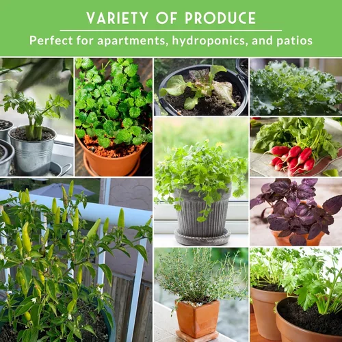 Vista 4 de Kit de semillas de jardín hidropónico e interior - 20 variedades compactas de verduras y hierbas tradicionales Apartamento, espacio pequeño, patio