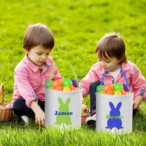Vista 2 de Cestas de Pascua personalizadas para niños y niñas, canasta de conejo de Pascua de Touber para niños pequeños, canasta de caza de huevos de Pascua