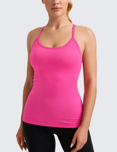Vista 2 de CRZ YOGA - Camisetas deportivas para mujer, sin mangas, sin costuras, con espalda cruzada y brasier incorporado, camisetas para entrenamiento