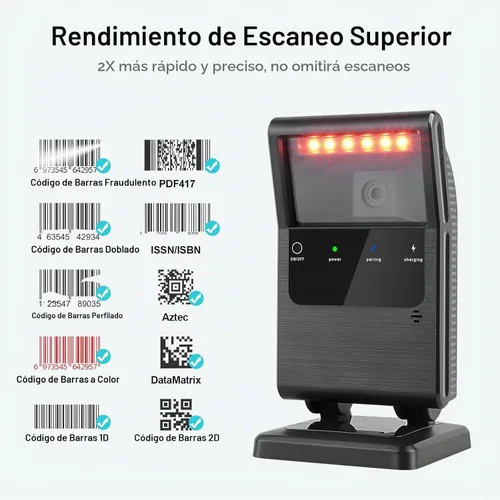 Vista 3 de Escáner de código de barras inalámbrico OBZ, lector de código QR 2D de escritorio manos libres Bluetooth