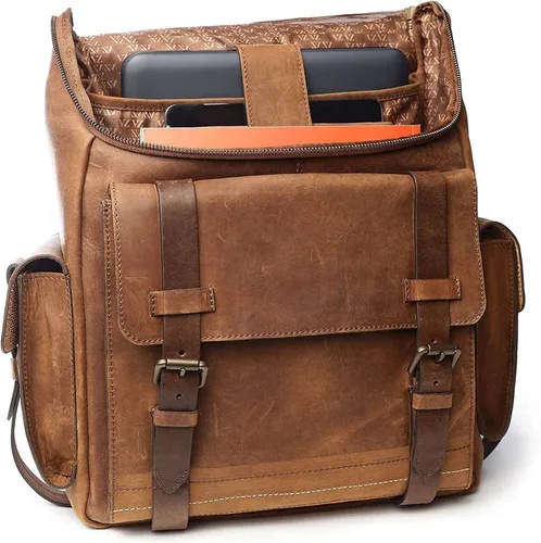 Vista 9 de VELEZ Mochila de cuero de grano superior para hombre + bolsa de fin de semana con compartimento para zapatos, Velez Mochila de cuero para hombre +