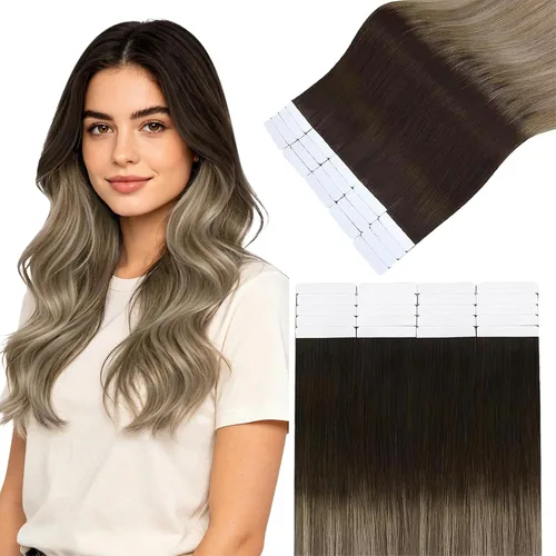 Vista 13 de Easyouth Extensiones de cabello humano rubio con cinta, extensiones de cabello humano rubio blanco, 12 pulgadas, 20 unidades, 1.06 onzas, para Una