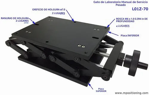 Vista 4 de L01Z-70 - Mesa elevadora de aluminio para laboratorio, tamaño de plataforma de 160 x 220, movimiento suave en eje Z de 2.756 in, carga de soporte