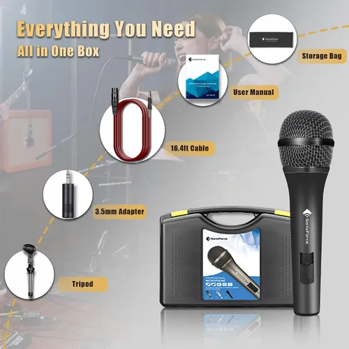 Vista 6 de Micrófono dinámico profesional para cantar micrófono de karaoke con cable de audio XLR de 16 pies a 1/4 pulgadas, micrófono de mano vocal