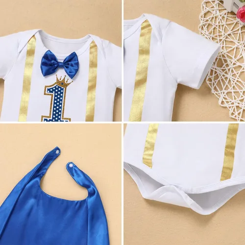 Vista 4 de Mameluco de cumpleaños para bebés y niños con capucha gorro de cumpleaños príncipe con sombrero disfraz de pastel