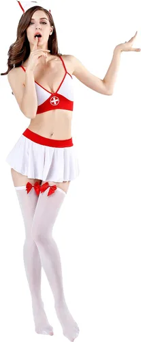 Vista 3 de Conjunto de lencería sexy para enfermera con calcetín y jeringa