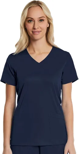 Vista 7 de Mock Wrap Scrub Top para las mujeres 2 bolsillos 4-Way Stretch para Medical Dental Spa EL9115 Berenjena