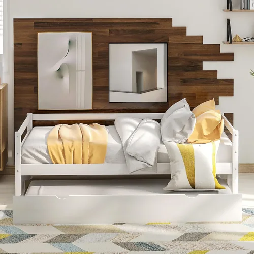 Vista 2 de Harper & Bright Designs Sofá cama convertible de tamaño individual con nido, juego de marco de metal que ahorra espacio en acabado blanco nítido